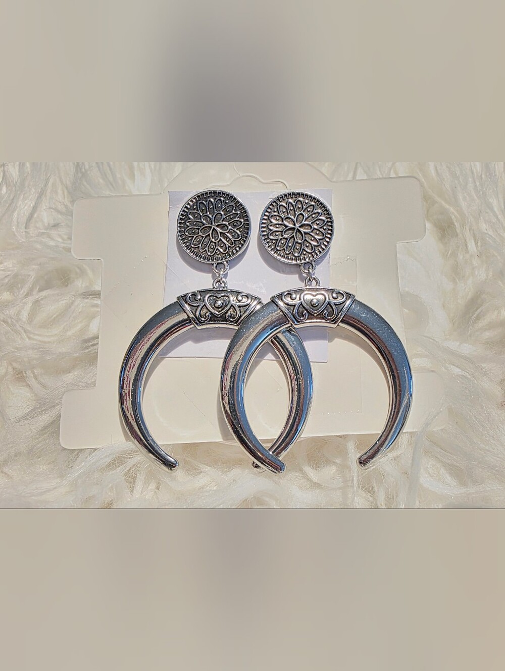 Jessica Simpson Silver Floral Crescent Hoop Earrings - Women Jewelry